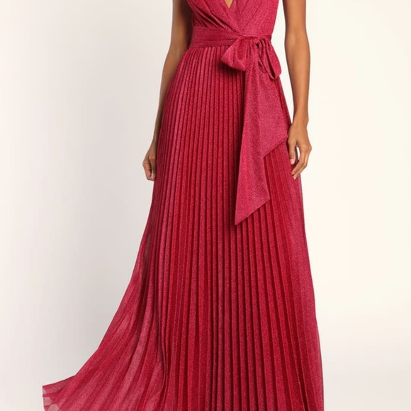 Lulus Formal Pleated Magenta Metallic Dress - Picture 1 of 12